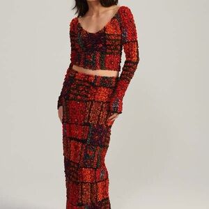 Mara Hoffman Red and Black Patchwork Skirt